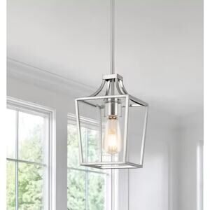 Brushed Nickel Lantern Pendant Light – Adjustable Height,